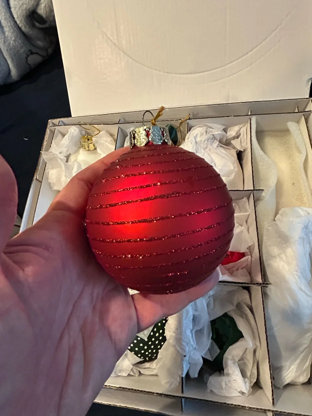 Grandinroad Red & Green Glass Holiday Ornament Set